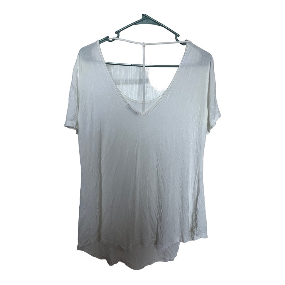 Meaneor Women's Top Round Neck  Short Sleeve Open Back Winter White Size S Flowy